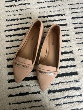 Call It Spring Pointed Toe Loafers in Light Nude Pink with Metal Bit